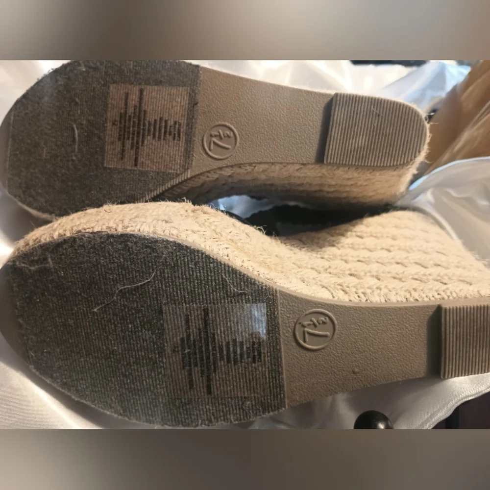 Like New Black&Straw like Material Wedges - Picture 6 of 7